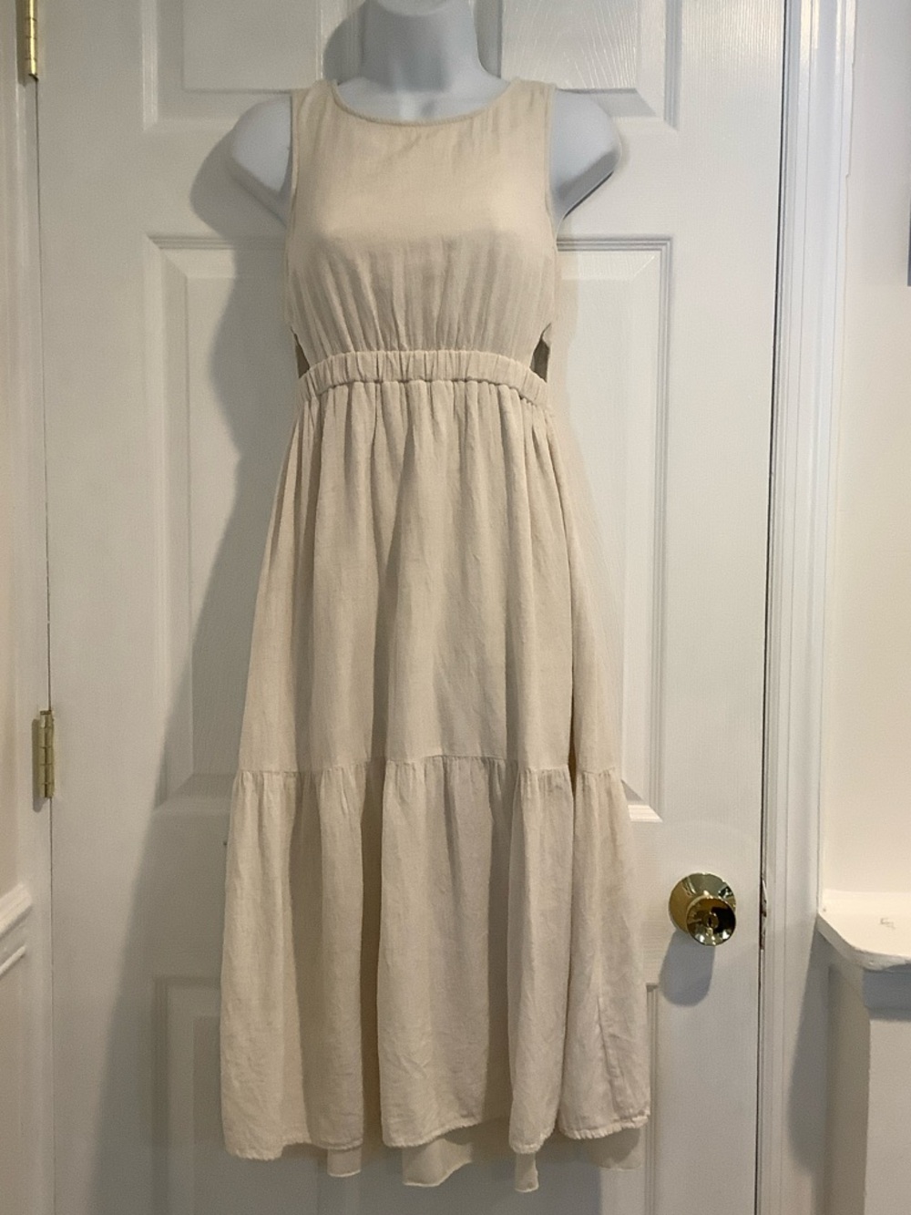 SINCERELY JULES Off White Neutral Linen Blend Capsule Minimalist Summer Dress S